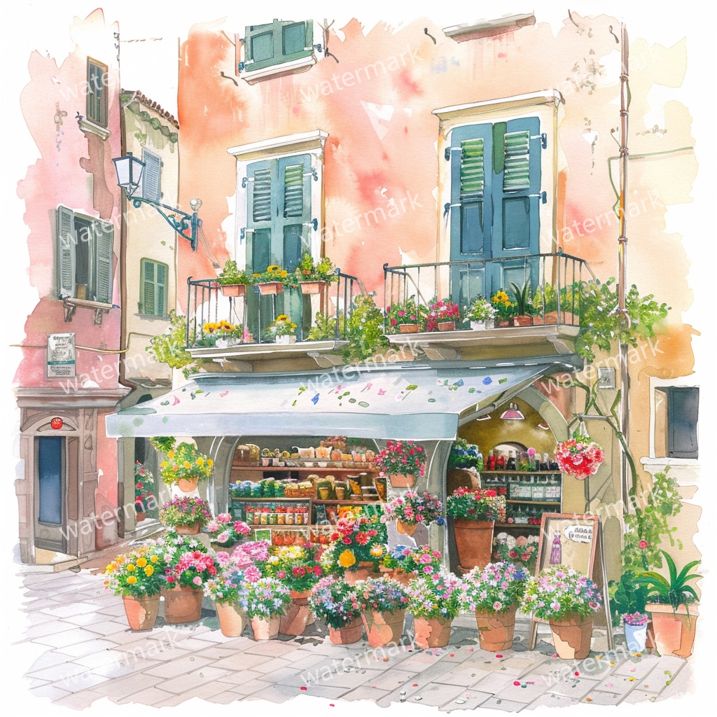 【商用利用可】イタリアの街並み(水彩ヨーロッパストリート)クリップアート20点セット|高解像度JPG|風景・建築・旅行系素材|コラージュ・ジャンクジャーナル素材|即ダウンロード