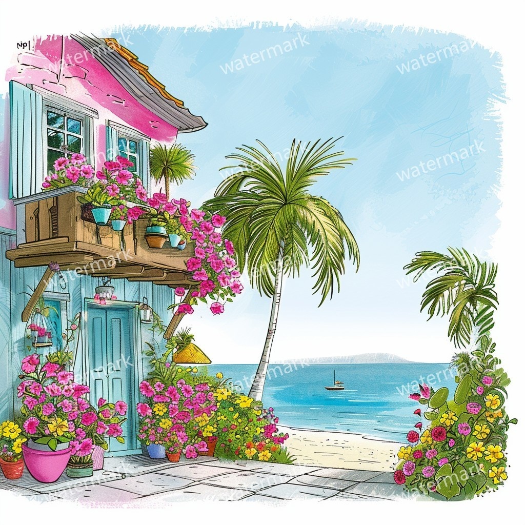 20 Island House Clipart, High Quality JPGs, Printable Clipart, Instant Download, Printable Watercolor, Paper Craft, Junk Journals