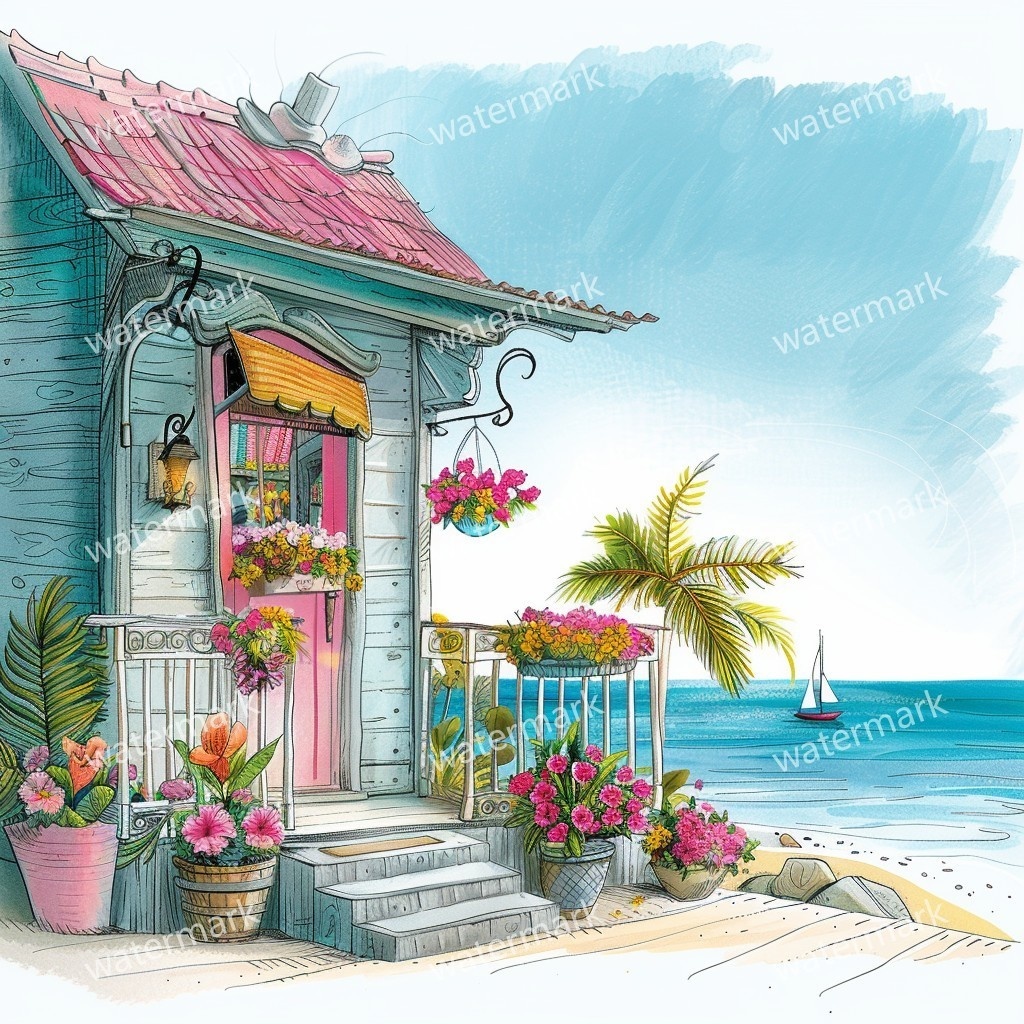 20 Island House Clipart, High Quality JPGs, Printable Clipart, Instant Download, Printable Watercolor, Paper Craft, Junk Journals