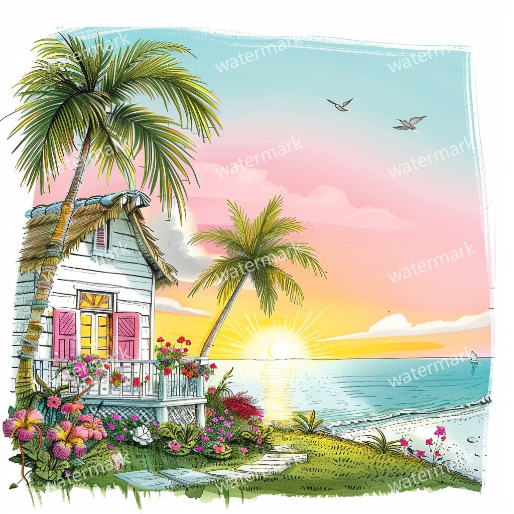 20 Island House Clipart, High Quality JPGs, Printable Clipart, Instant Download, Printable Watercolor, Paper Craft, Junk Journals