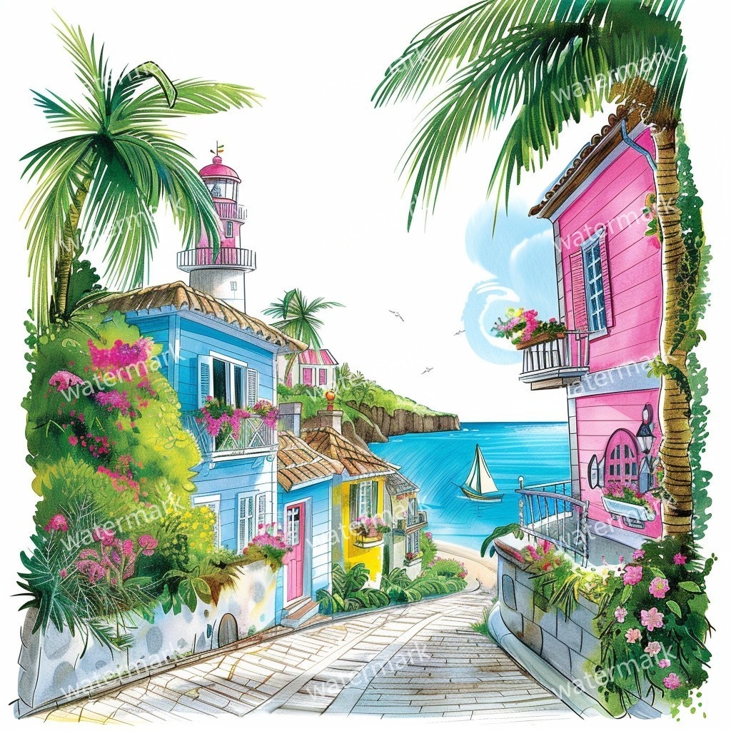 20 Island House Clipart, High Quality JPGs, Printable Clipart, Instant Download, Printable Watercolor, Paper Craft, Junk Journals