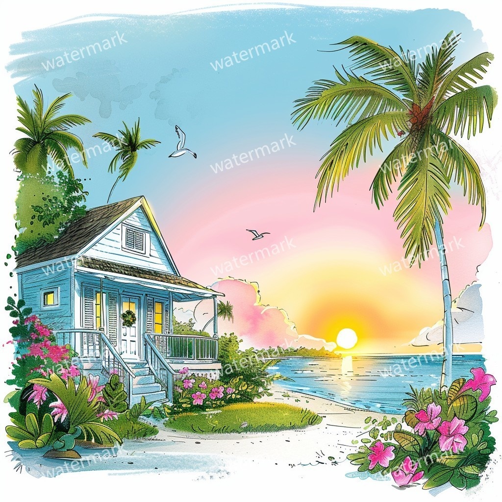 20 Island House Clipart, High Quality JPGs, Printable Clipart, Instant Download, Printable Watercolor, Paper Craft, Junk Journals