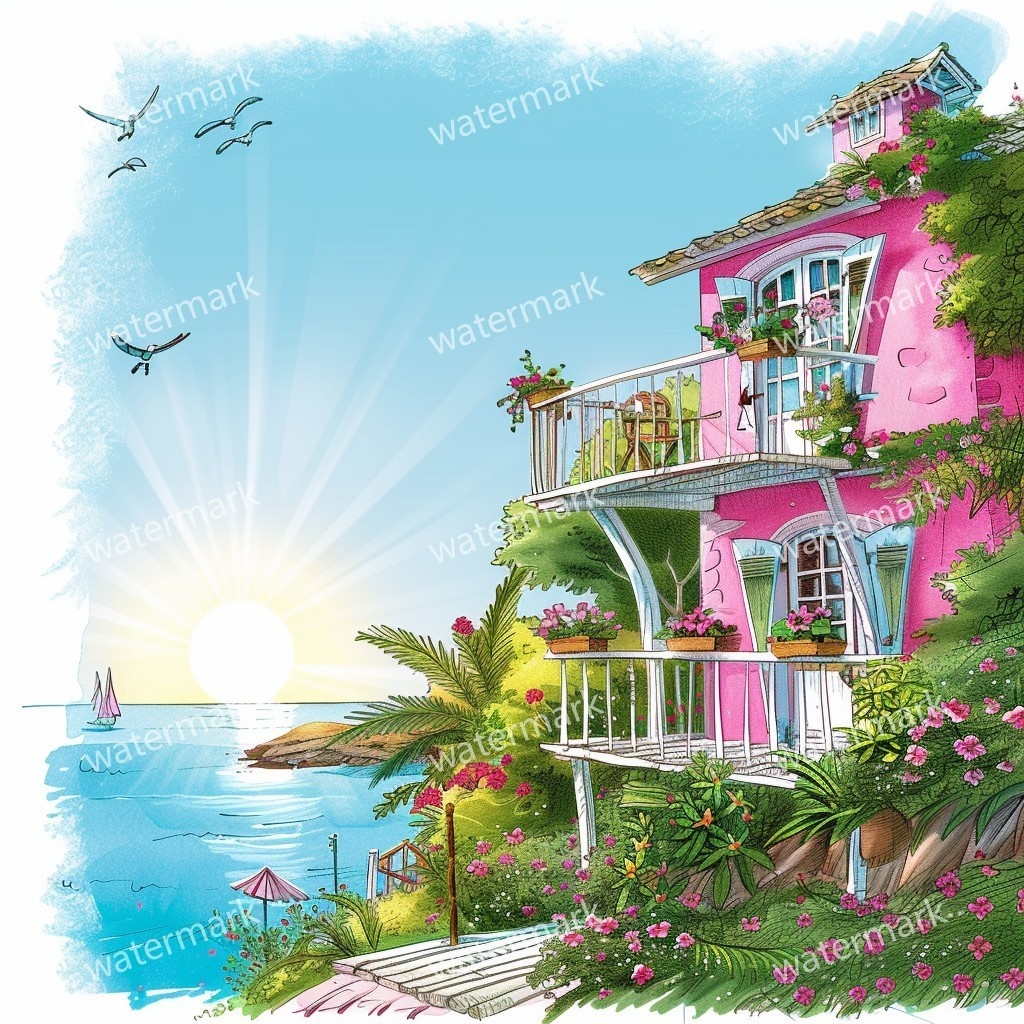 20 Island House Clipart, High Quality JPGs, Printable Clipart, Instant Download, Printable Watercolor, Paper Craft, Junk Journals