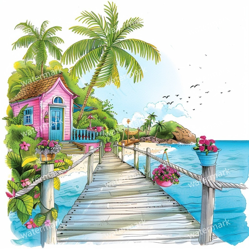 20 Island House Clipart, High Quality JPGs, Printable Clipart, Instant Download, Printable Watercolor, Paper Craft, Junk Journals