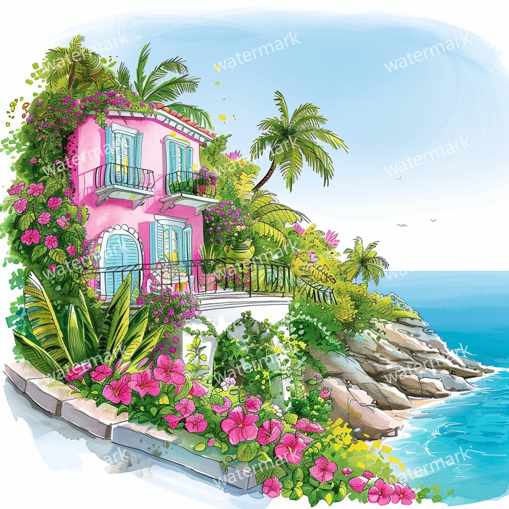 20 Island House Clipart, High Quality JPGs, Printable Clipart, Instant Download, Printable Watercolor, Paper Craft, Junk Journals