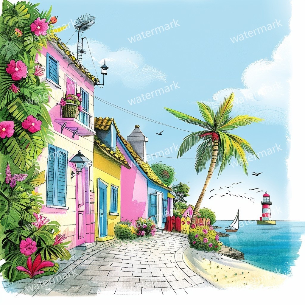 20 Island House Clipart, High Quality JPGs, Printable Clipart, Instant Download, Printable Watercolor, Paper Craft, Junk Journals