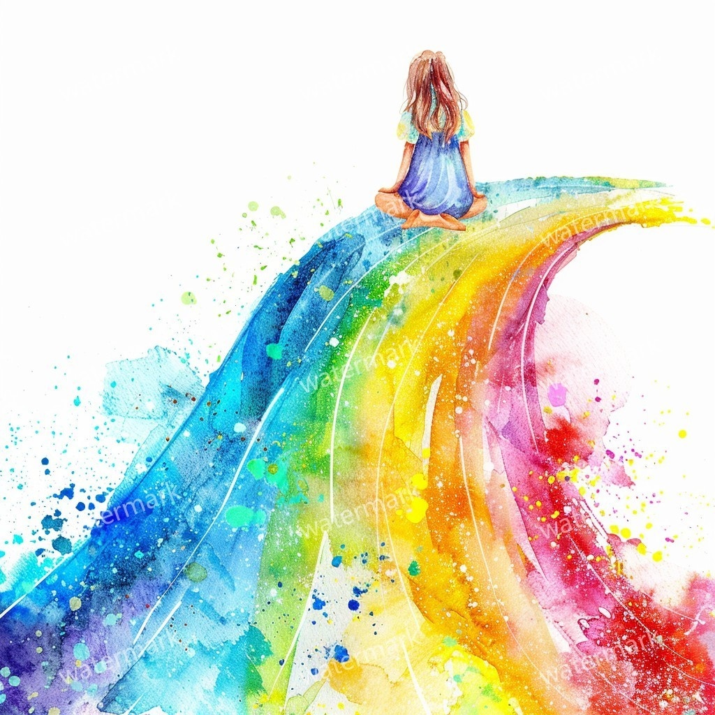 【商用利用可】虹と女の子(水彩レインボーガール)クリップアート20点セット|高解像度JPG|かわいい人物・カラフル素材|コラージュ・ジャンクジャーナル素材|即ダウンロード