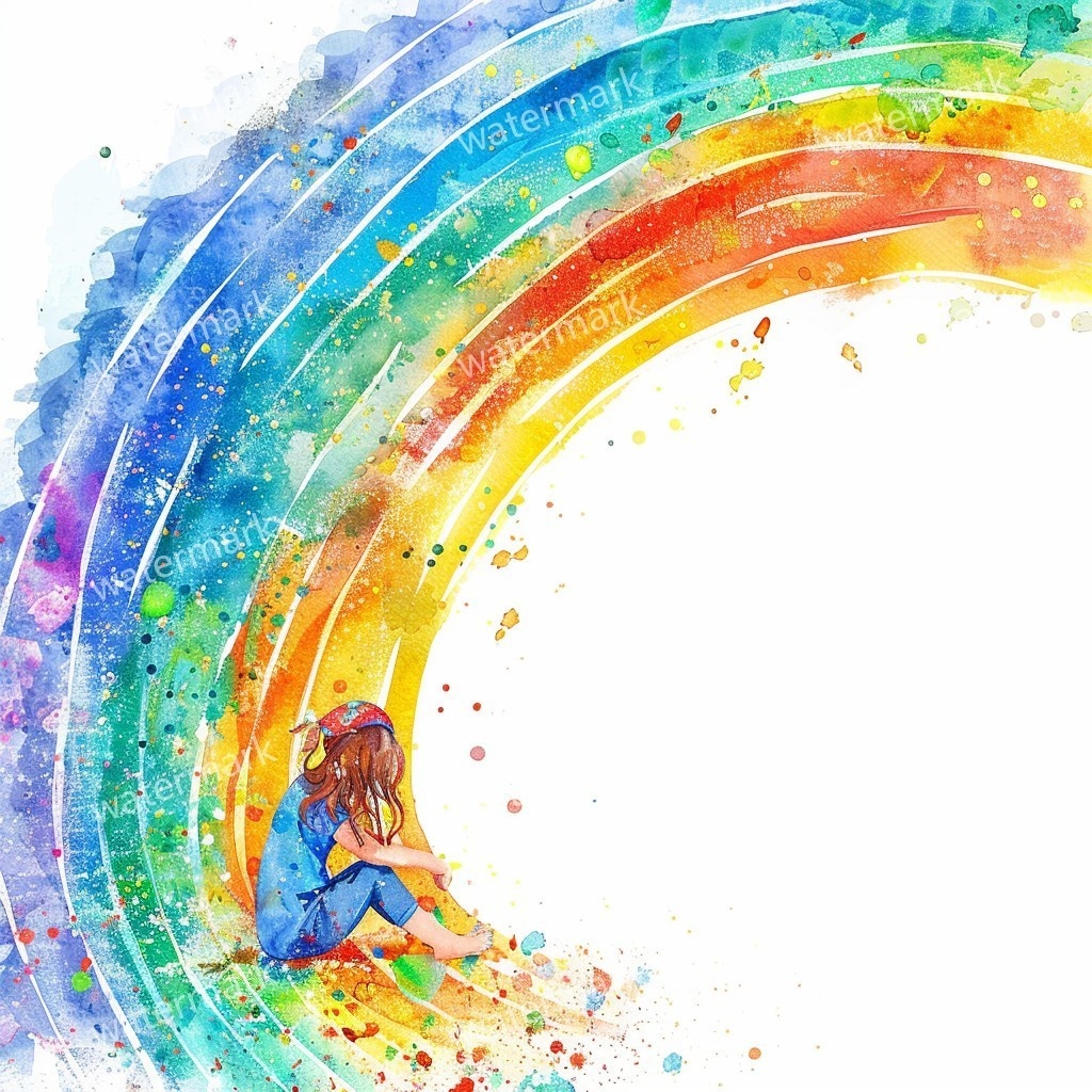 【商用利用可】虹と女の子(水彩レインボーガール)クリップアート20点セット|高解像度JPG|かわいい人物・カラフル素材|コラージュ・ジャンクジャーナル素材|即ダウンロード