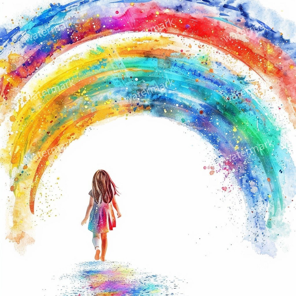 【商用利用可】虹と女の子(水彩レインボーガール)クリップアート20点セット|高解像度JPG|かわいい人物・カラフル素材|コラージュ・ジャンクジャーナル素材|即ダウンロード