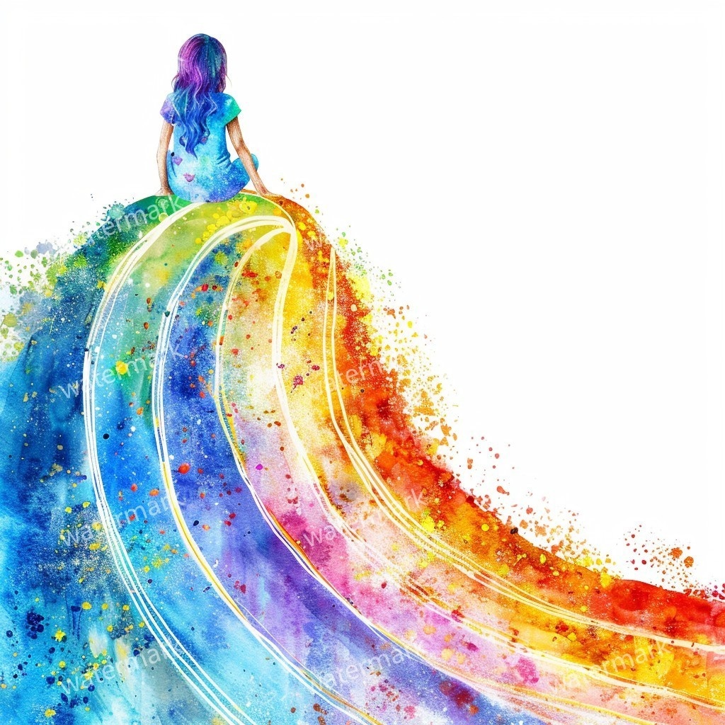 【商用利用可】虹と女の子(水彩レインボーガール)クリップアート20点セット|高解像度JPG|かわいい人物・カラフル素材|コラージュ・ジャンクジャーナル素材|即ダウンロード