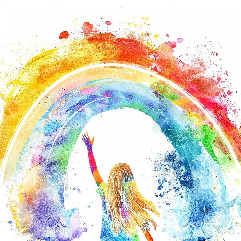 【商用利用可】虹と女の子(水彩レインボーガール)クリップアート20点セット|高解像度JPG|かわいい人物・カラフル素材|コラージュ・ジャンクジャーナル素材|即ダウンロード