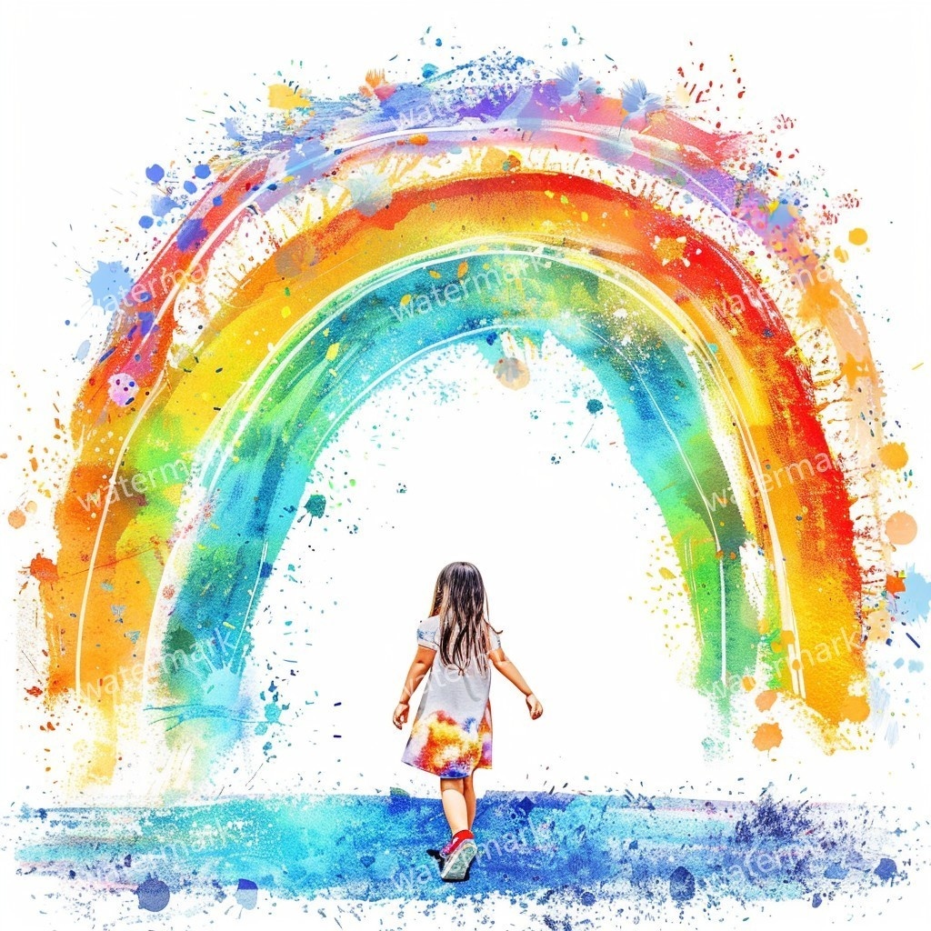 【商用利用可】虹と女の子(水彩レインボーガール)クリップアート20点セット|高解像度JPG|かわいい人物・カラフル素材|コラージュ・ジャンクジャーナル素材|即ダウンロード