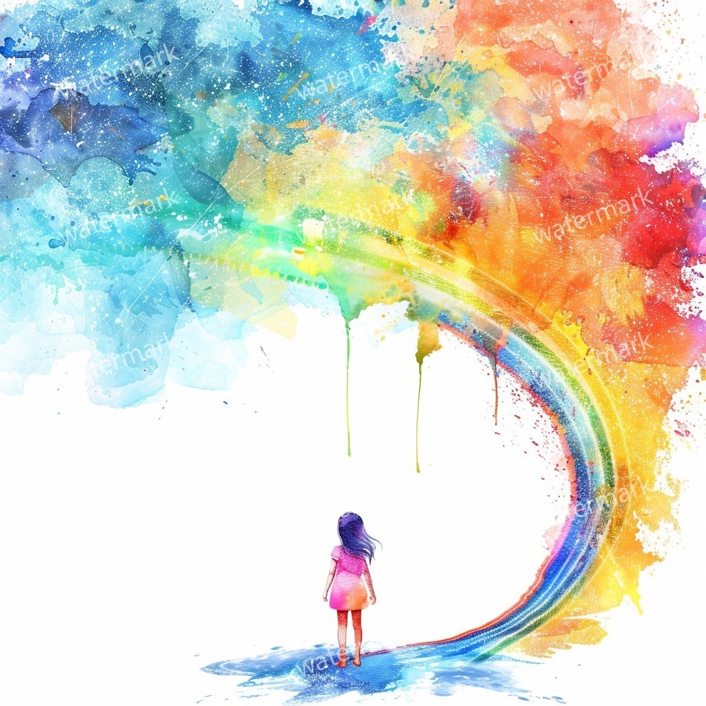 【商用利用可】虹と女の子(水彩レインボーガール)クリップアート20点セット|高解像度JPG|かわいい人物・カラフル素材|コラージュ・ジャンクジャーナル素材|即ダウンロード
