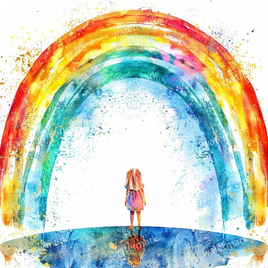 【商用利用可】虹と女の子(水彩レインボーガール)クリップアート20点セット|高解像度JPG|かわいい人物・カラフル素材|コラージュ・ジャンクジャーナル素材|即ダウンロード