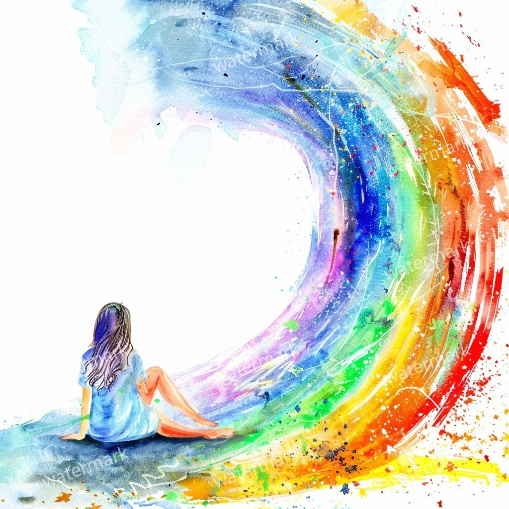 【商用利用可】虹と女の子(水彩レインボーガール)クリップアート20点セット|高解像度JPG|かわいい人物・カラフル素材|コラージュ・ジャンクジャーナル素材|即ダウンロード