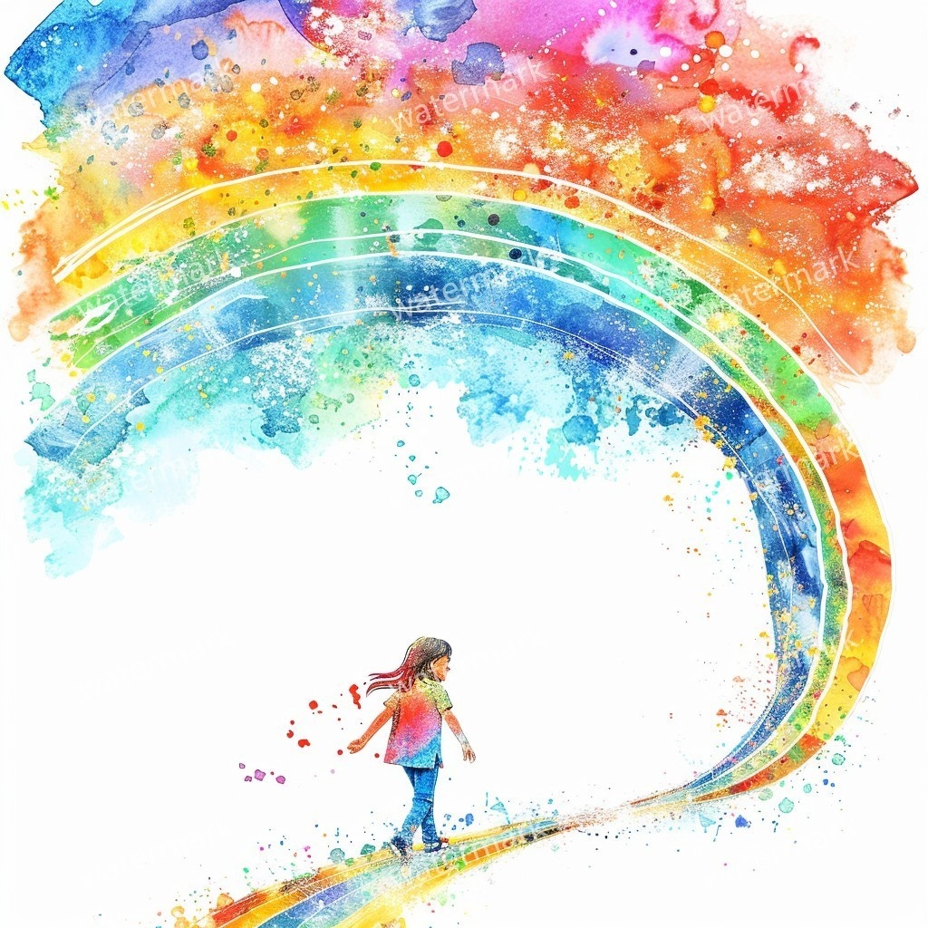 【商用利用可】虹と女の子(水彩レインボーガール)クリップアート20点セット|高解像度JPG|かわいい人物・カラフル素材|コラージュ・ジャンクジャーナル素材|即ダウンロード