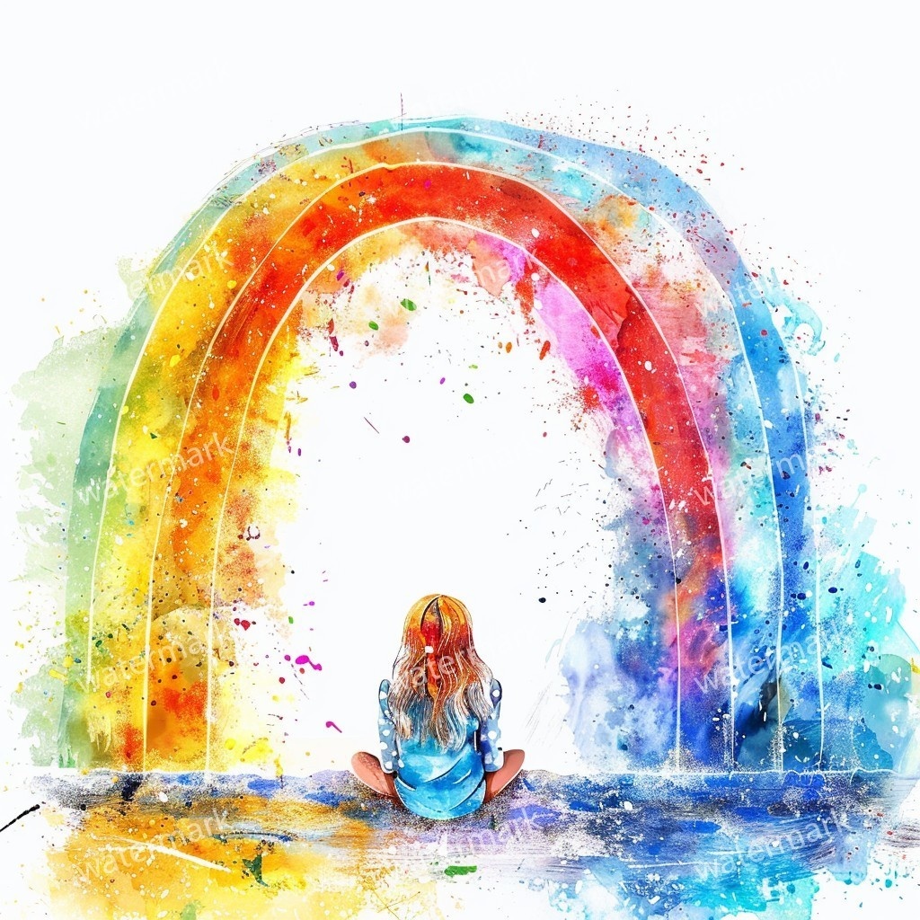 【商用利用可】虹と女の子(水彩レインボーガール)クリップアート20点セット|高解像度JPG|かわいい人物・カラフル素材|コラージュ・ジャンクジャーナル素材|即ダウンロード