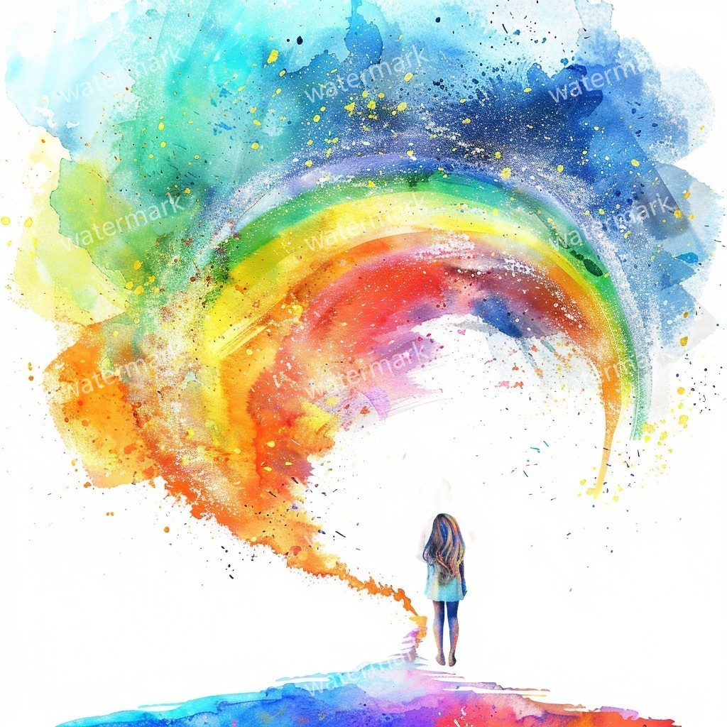 【商用利用可】虹と女の子(水彩レインボーガール)クリップアート20点セット|高解像度JPG|かわいい人物・カラフル素材|コラージュ・ジャンクジャーナル素材|即ダウンロード