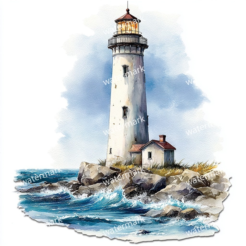 20 Seaside Lighthouse Clipart, High Quality JPGs, Printable Clipart, Instant Download, Printable Watercolor, Paper Craft, Junk Journals