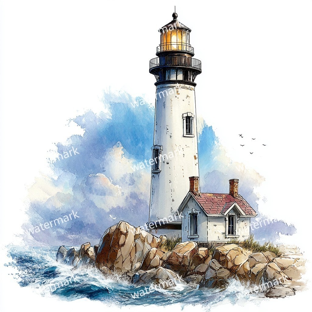 20 Seaside Lighthouse Clipart, High Quality JPGs, Printable Clipart, Instant Download, Printable Watercolor, Paper Craft, Junk Journals