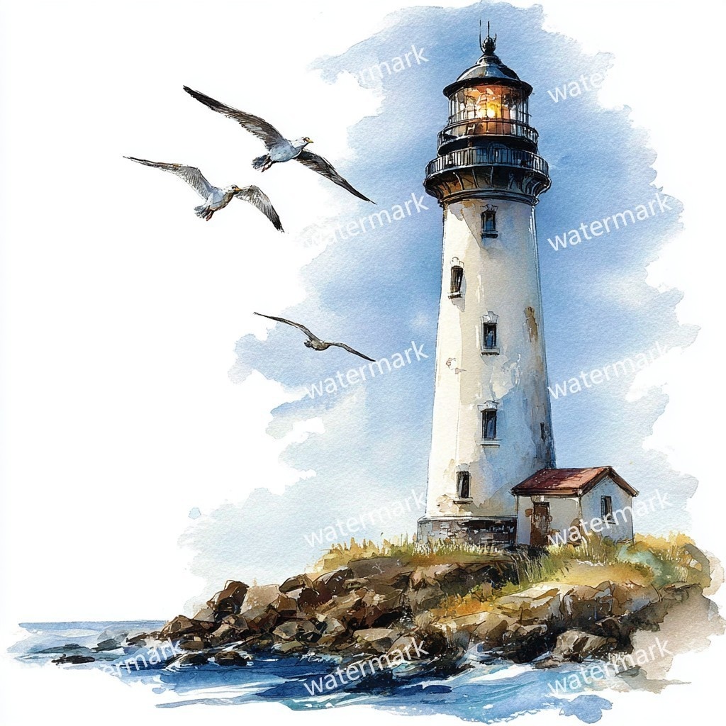 20 Seaside Lighthouse Clipart, High Quality JPGs, Printable Clipart, Instant Download, Printable Watercolor, Paper Craft, Junk Journals