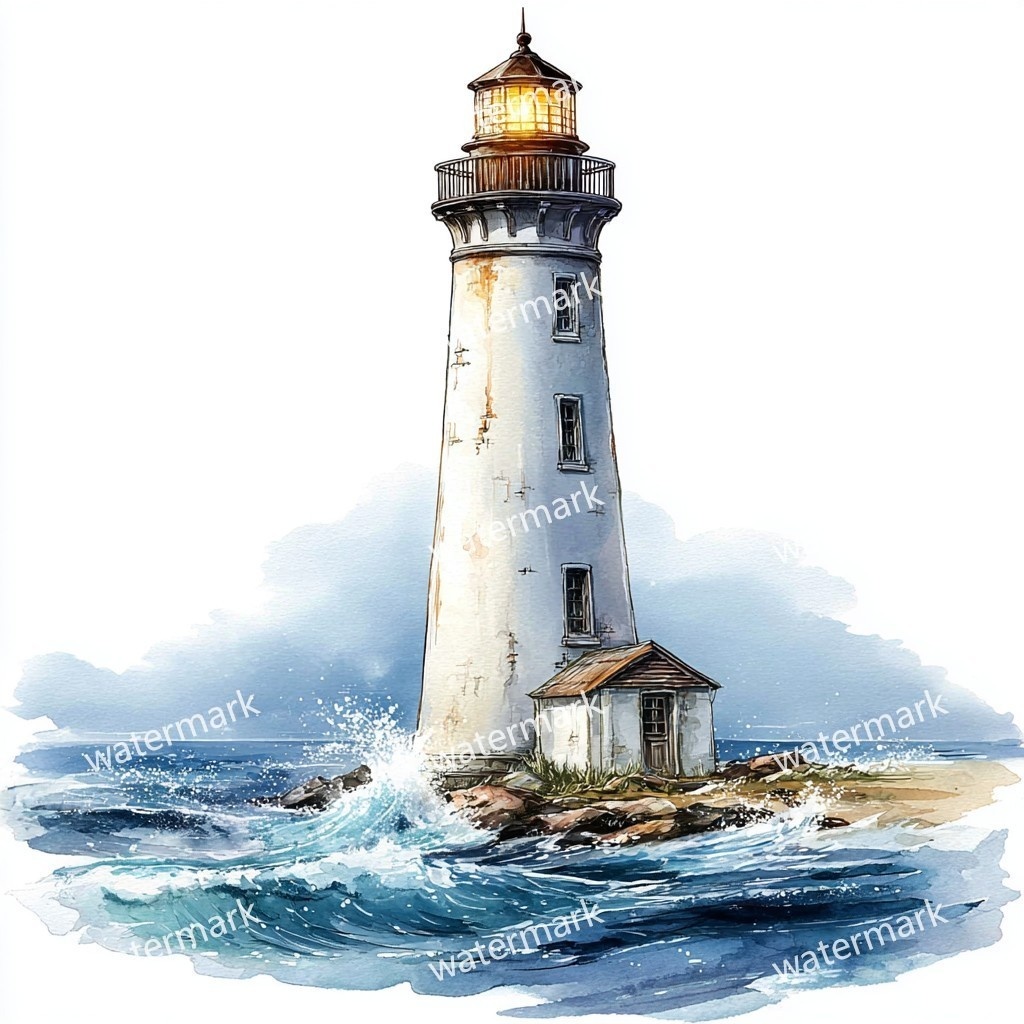 20 Seaside Lighthouse Clipart, High Quality JPGs, Printable Clipart, Instant Download, Printable Watercolor, Paper Craft, Junk Journals