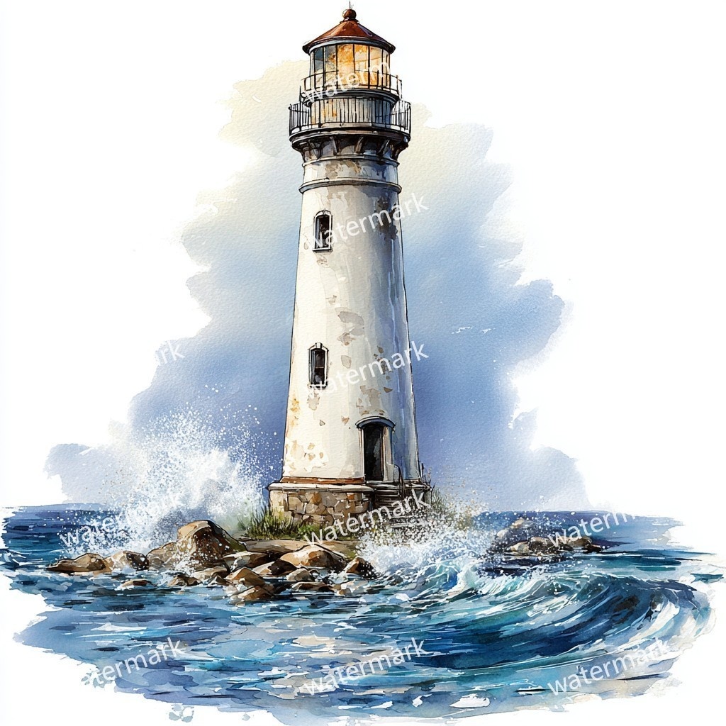 20 Seaside Lighthouse Clipart, High Quality JPGs, Printable Clipart, Instant Download, Printable Watercolor, Paper Craft, Junk Journals