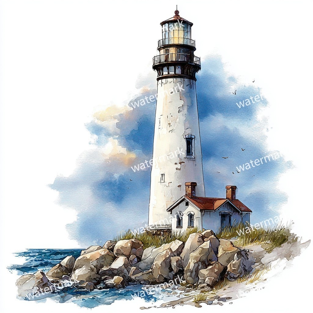 20 Seaside Lighthouse Clipart, High Quality JPGs, Printable Clipart, Instant Download, Printable Watercolor, Paper Craft, Junk Journals