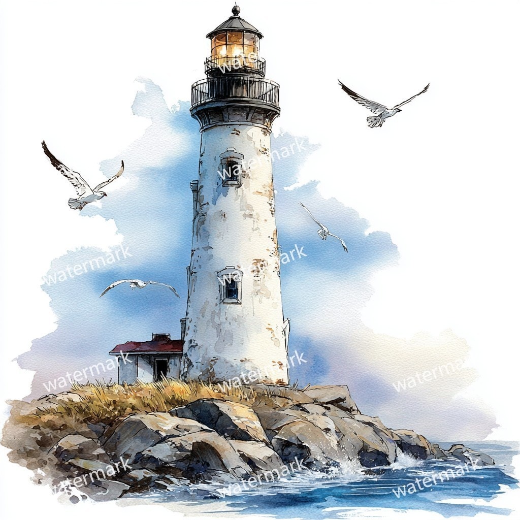 20 Seaside Lighthouse Clipart, High Quality JPGs, Printable Clipart, Instant Download, Printable Watercolor, Paper Craft, Junk Journals