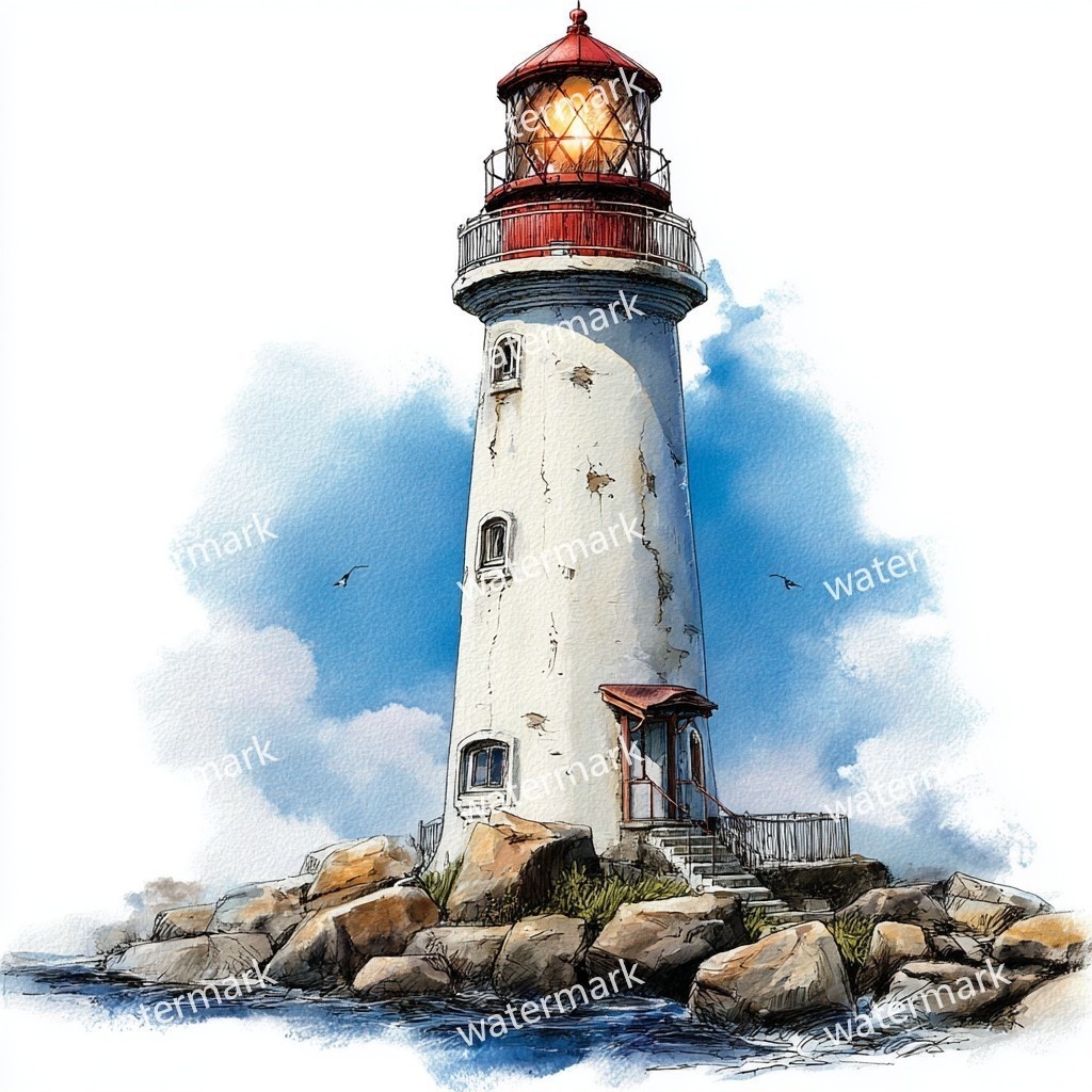 20 Seaside Lighthouse Clipart, High Quality JPGs, Printable Clipart, Instant Download, Printable Watercolor, Paper Craft, Junk Journals