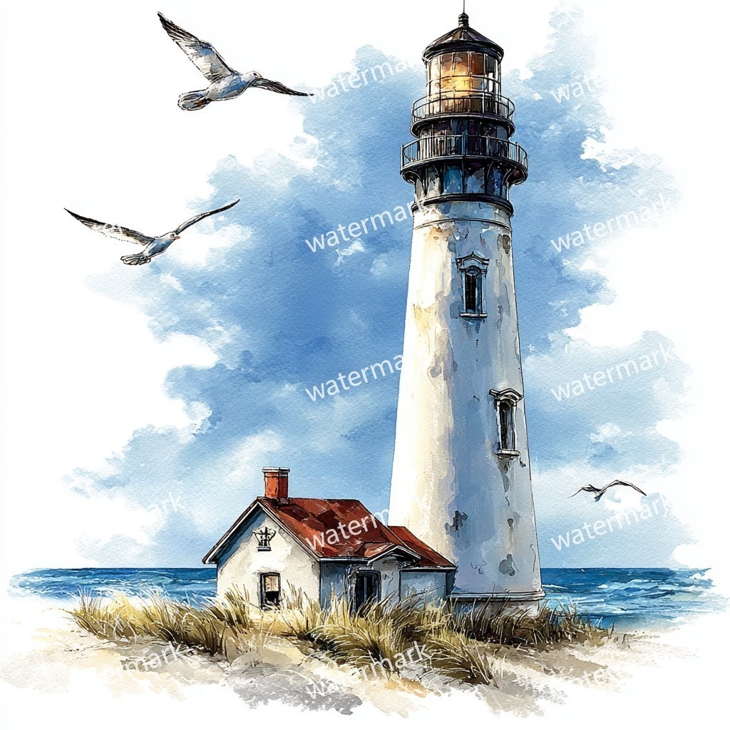 20 Seaside Lighthouse Clipart, High Quality JPGs, Printable Clipart, Instant Download, Printable Watercolor, Paper Craft, Junk Journals