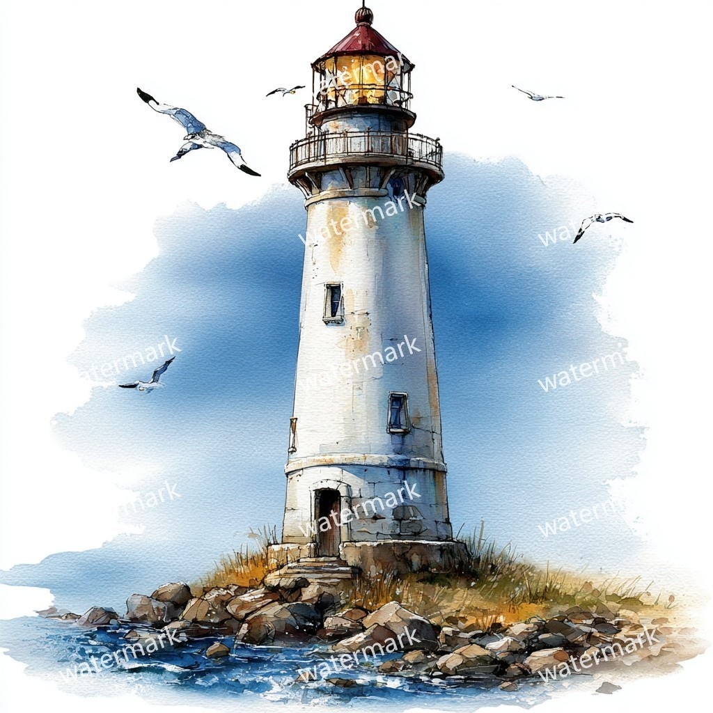 20 Seaside Lighthouse Clipart, High Quality JPGs, Printable Clipart, Instant Download, Printable Watercolor, Paper Craft, Junk Journals