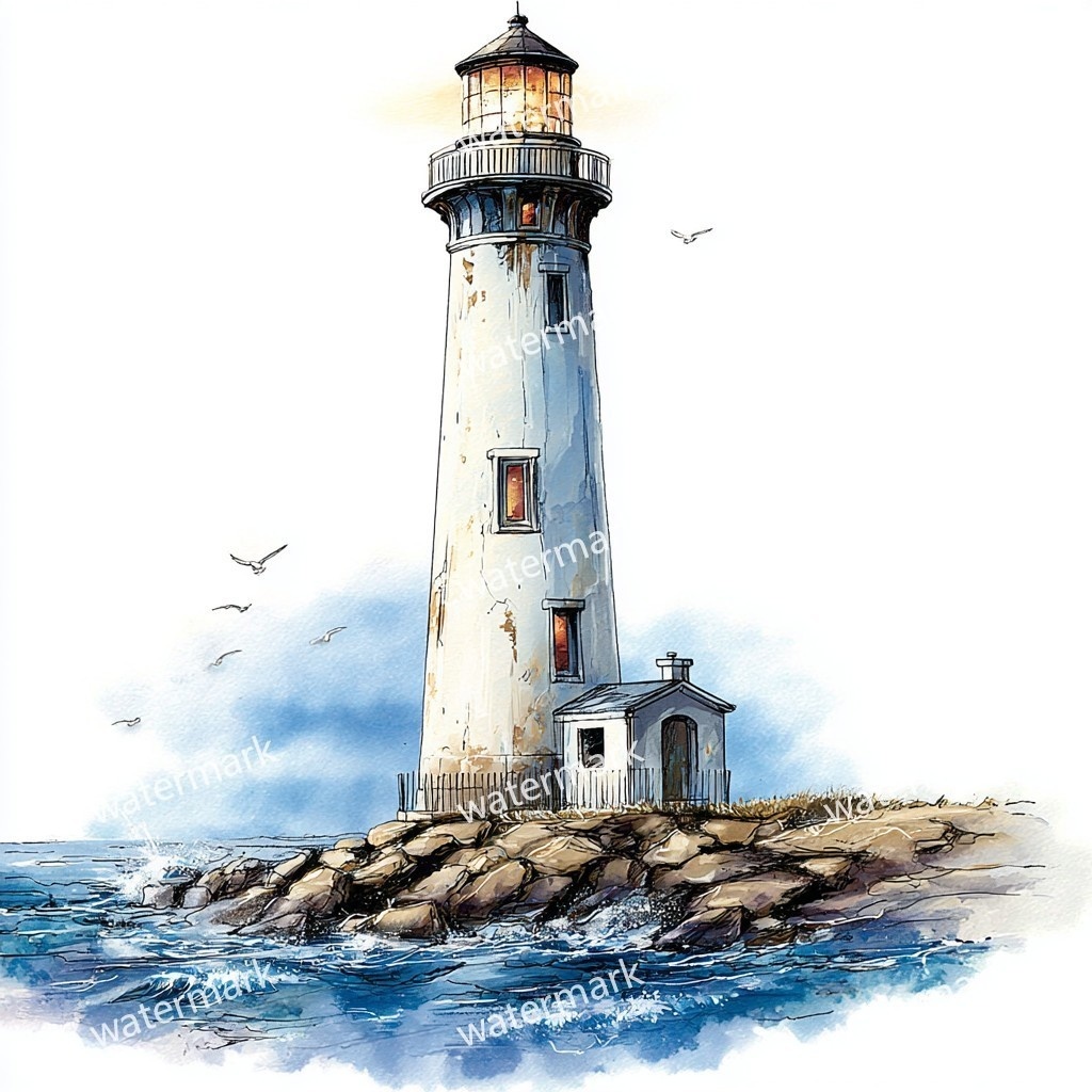 20 Seaside Lighthouse Clipart, High Quality JPGs, Printable Clipart, Instant Download, Printable Watercolor, Paper Craft, Junk Journals