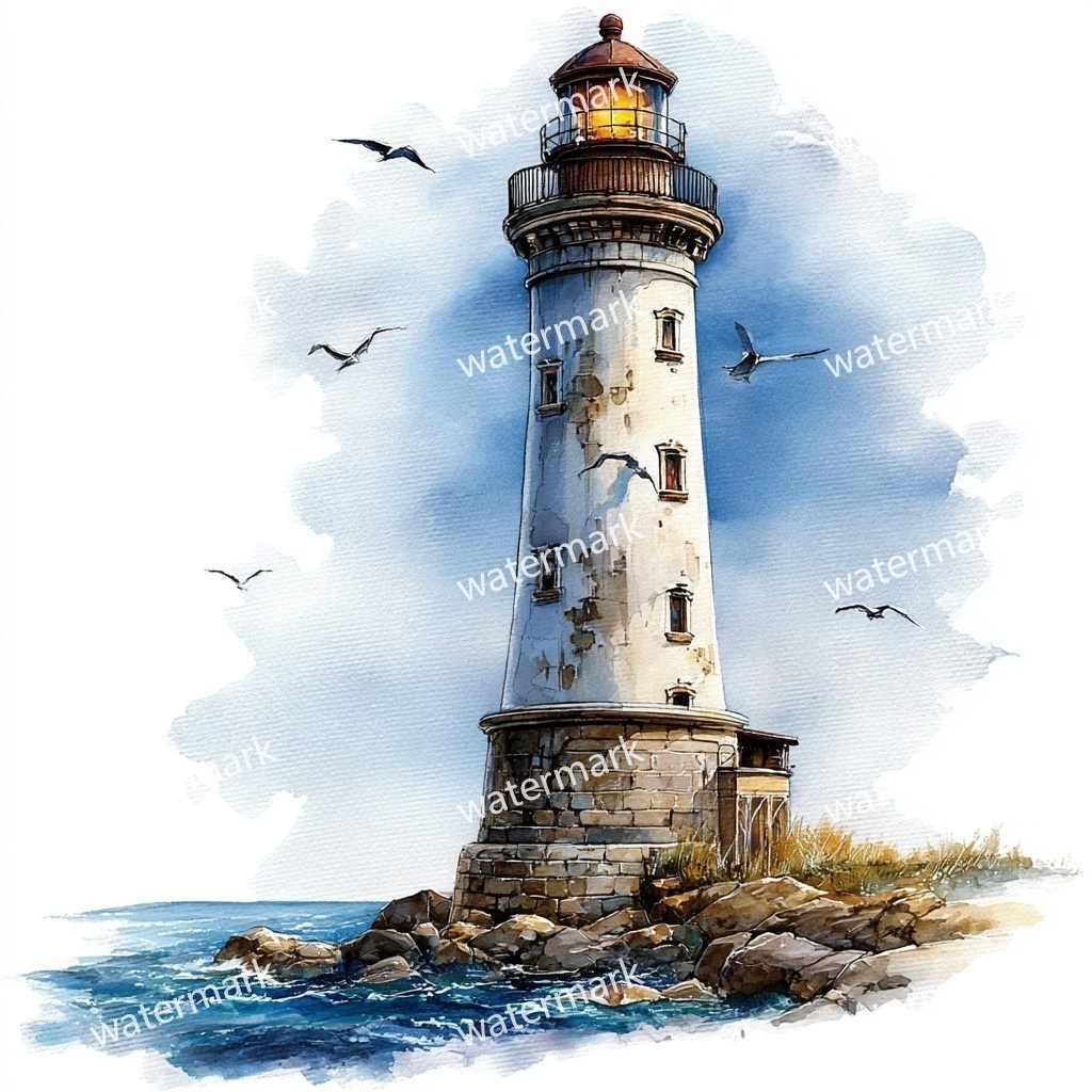 20 Seaside Lighthouse Clipart, High Quality JPGs, Printable Clipart, Instant Download, Printable Watercolor, Paper Craft, Junk Journals