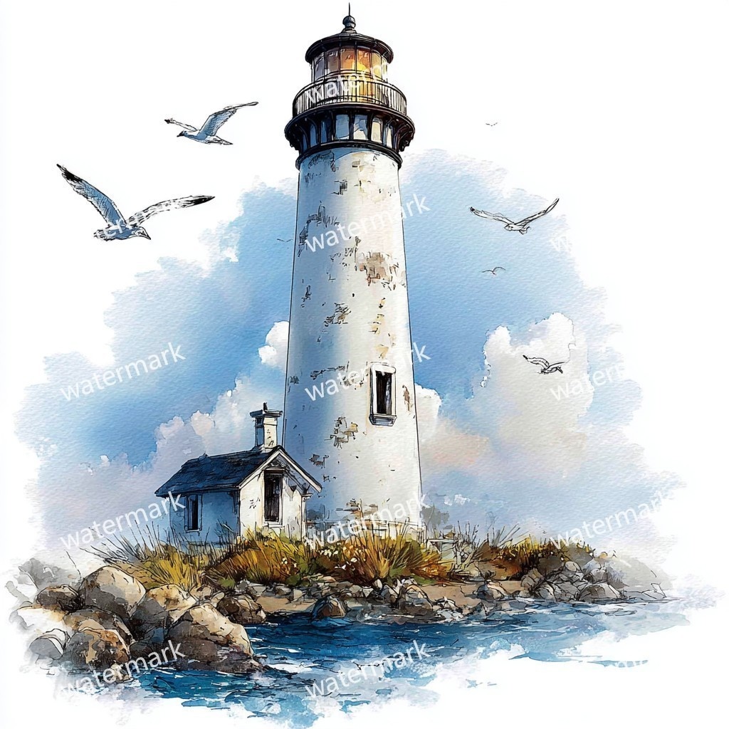 20 Seaside Lighthouse Clipart, High Quality JPGs, Printable Clipart, Instant Download, Printable Watercolor, Paper Craft, Junk Journals