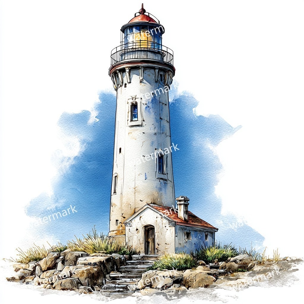 20 Seaside Lighthouse Clipart, High Quality JPGs, Printable Clipart, Instant Download, Printable Watercolor, Paper Craft, Junk Journals