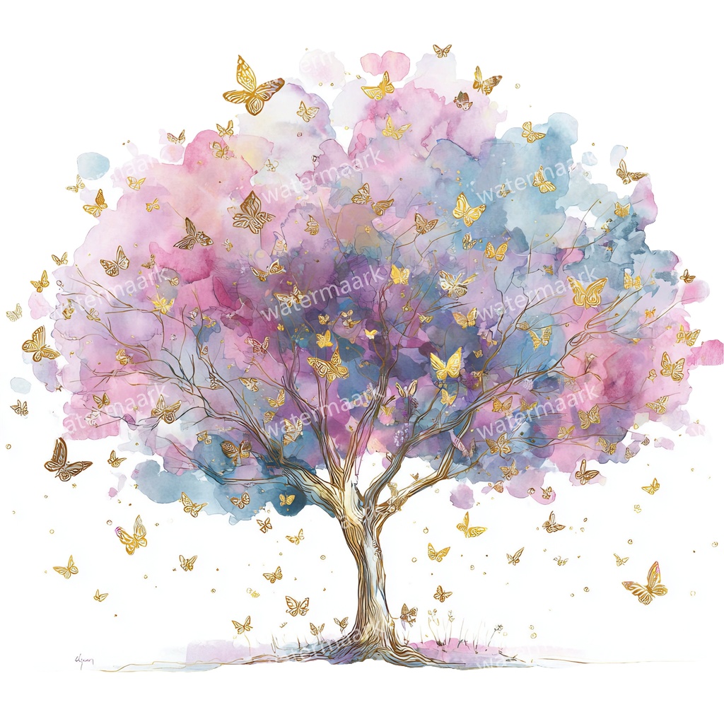 【商用利用可】蝶と花の木(水彩バタフライツリー)クリップアート20点セット|高解像度・透過PNG|ナチュラル・幻想的植物素材|コラージュ・ジャンクジャーナル素材|即ダウンロード