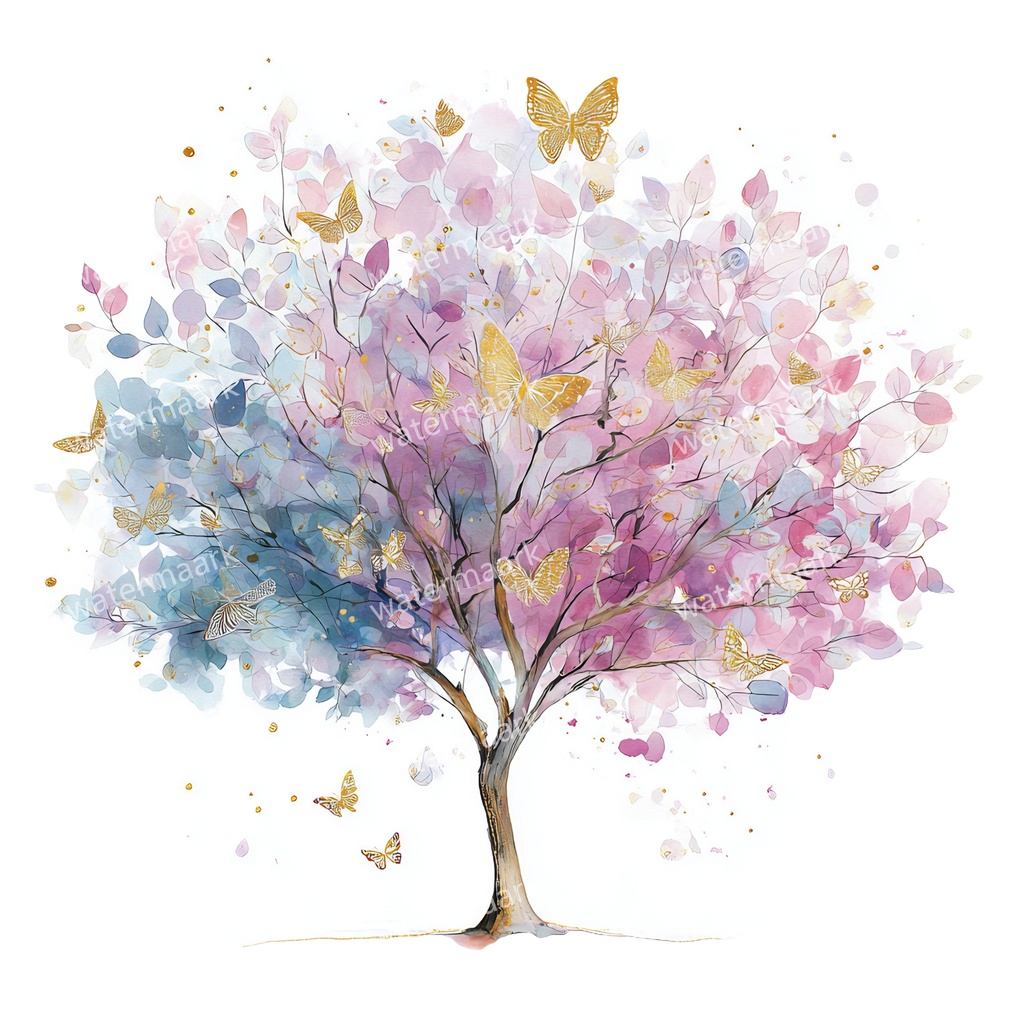 【商用利用可】蝶と花の木(水彩バタフライツリー)クリップアート20点セット|高解像度・透過PNG|ナチュラル・幻想的植物素材|コラージュ・ジャンクジャーナル素材|即ダウンロード