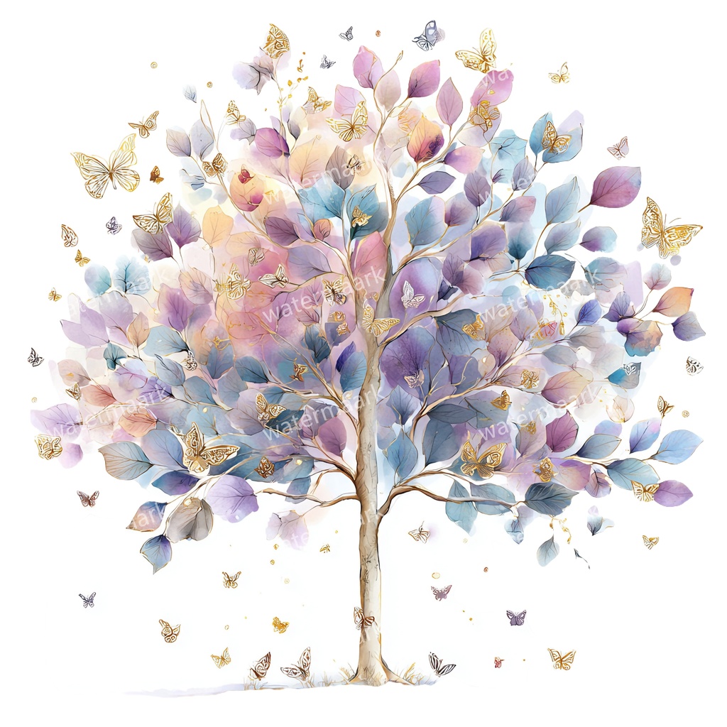 【商用利用可】蝶と花の木(水彩バタフライツリー)クリップアート20点セット|高解像度・透過PNG|ナチュラル・幻想的植物素材|コラージュ・ジャンクジャーナル素材|即ダウンロード
