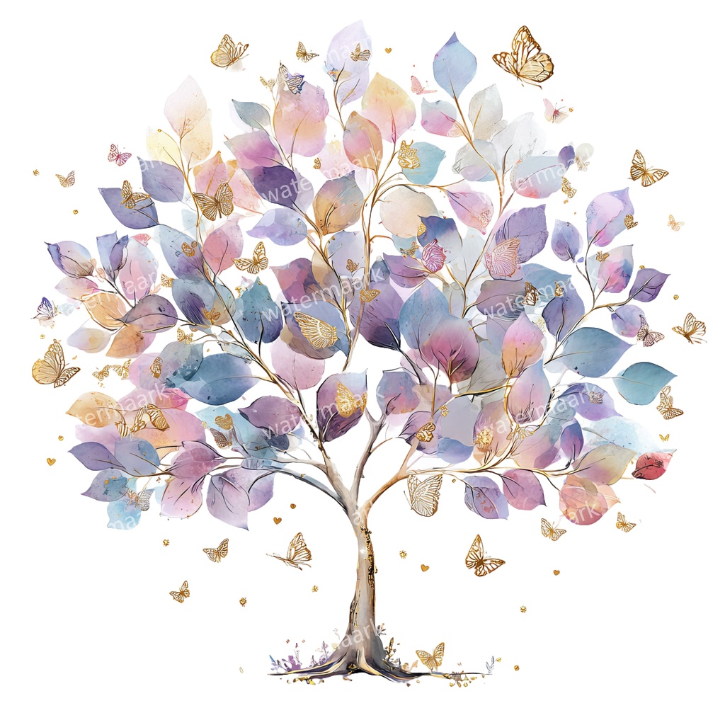 【商用利用可】蝶と花の木(水彩バタフライツリー)クリップアート20点セット|高解像度・透過PNG|ナチュラル・幻想的植物素材|コラージュ・ジャンクジャーナル素材|即ダウンロード