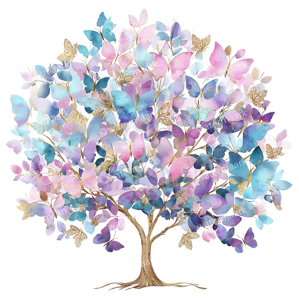 【商用利用可】蝶と花の木(水彩バタフライツリー)クリップアート20点セット|高解像度・透過PNG|ナチュラル・幻想的植物素材|コラージュ・ジャンクジャーナル素材|即ダウンロード