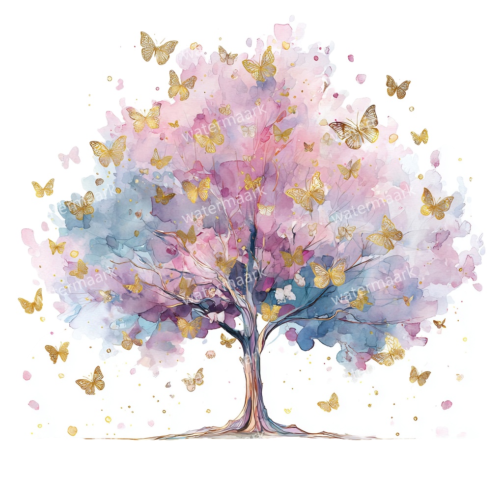 【商用利用可】蝶と花の木(水彩バタフライツリー)クリップアート20点セット|高解像度・透過PNG|ナチュラル・幻想的植物素材|コラージュ・ジャンクジャーナル素材|即ダウンロード