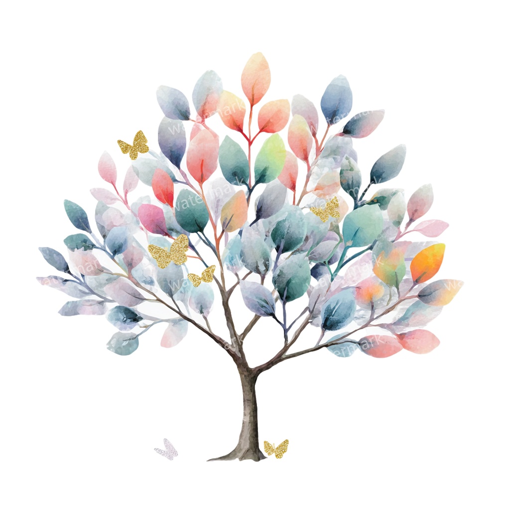 【商用利用可】蝶と花の木(水彩バタフライツリー)クリップアート16点セット|高解像度・透過PNG|ナチュラル・幻想的植物素材|コラージュ・ジャンクジャーナル素材|即ダウンロード