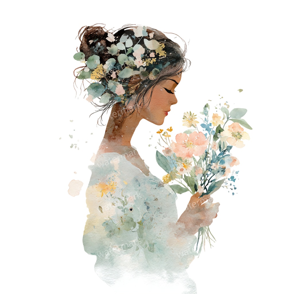 【商用利用可】花と女の子(水彩フラワーガール)クリップアート15点セット|高解像度・透過PNG|かわいい人物・ナチュラル素材|コラージュ・ジャンクジャーナル素材|即ダウンロード