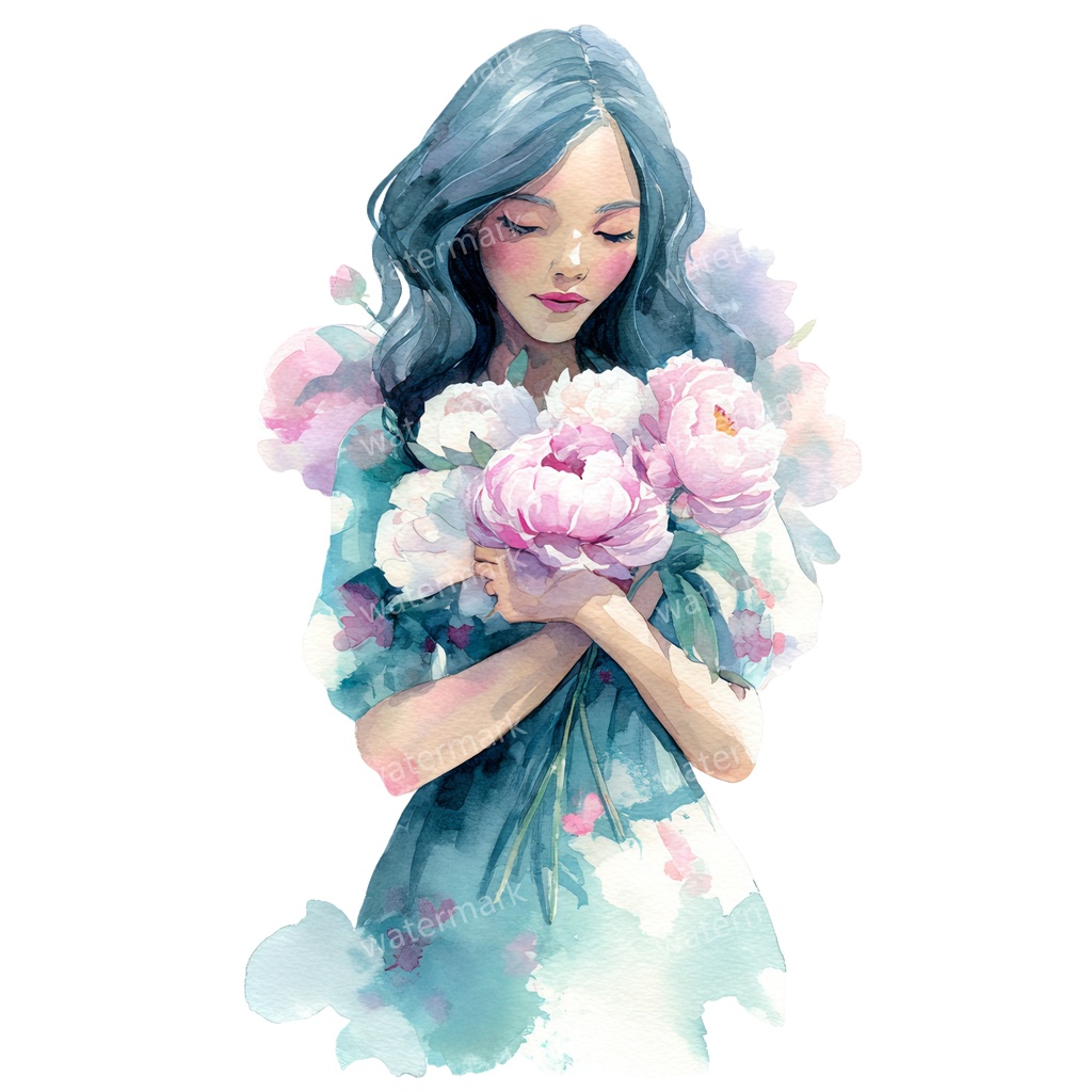 【商用利用可】花と女の子(水彩フラワーガール)クリップアート15点セット|高解像度・透過PNG|かわいい人物・ナチュラル素材|コラージュ・ジャンクジャーナル素材|即ダウンロード