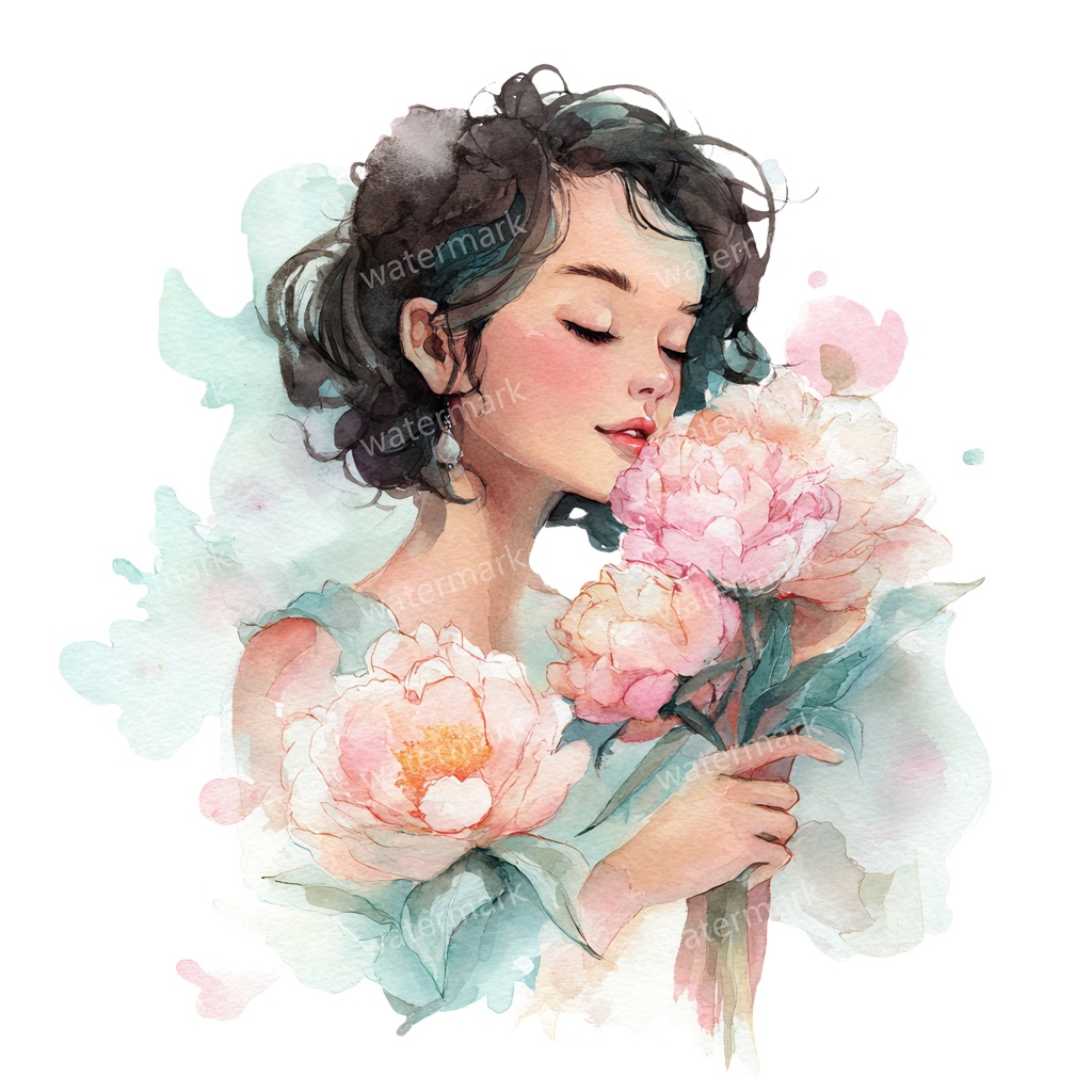 【商用利用可】花と女の子(水彩フラワーガール)クリップアート15点セット|高解像度・透過PNG|かわいい人物・ナチュラル素材|コラージュ・ジャンクジャーナル素材|即ダウンロード
