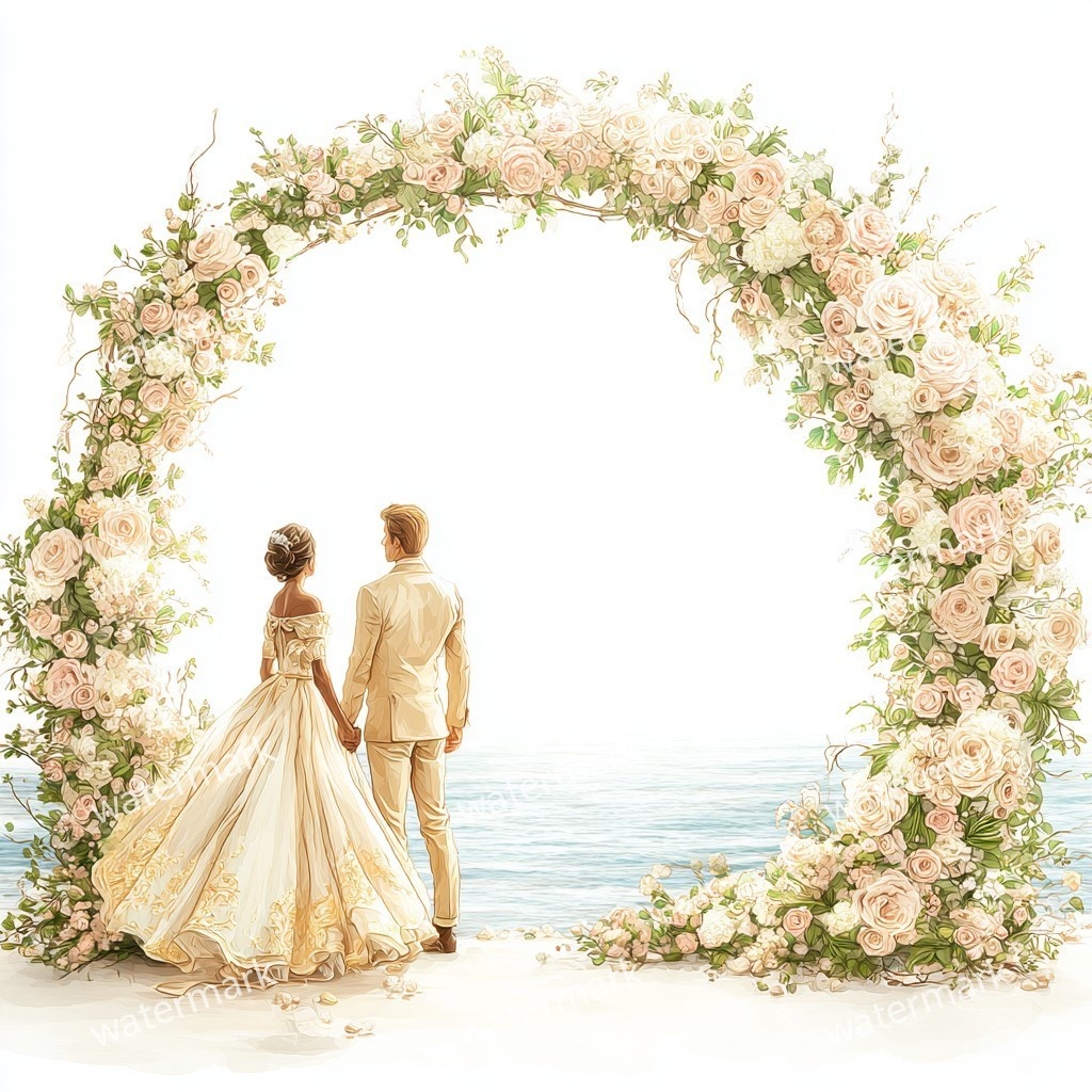 【商用利用可】ビーチウェディング(水彩・海辺の結婚式)クリップアート14点セット|高解像度・透過PNG|ブライダル・リゾート素材|コラージュ・ジャンクジャーナル素材|即ダウンロード