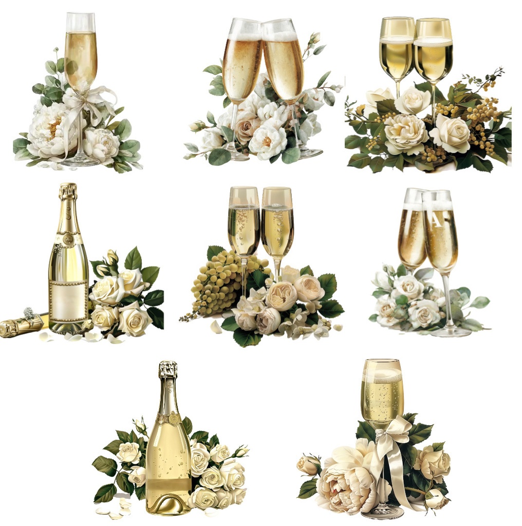 【商用利用可】シャンパングラス(水彩・乾杯グラス)クリップアート20点セット|高解像度・透過PNG|パーティー・ブライダル素材|コラージュ・ジャンクジャーナル素材|即ダウンロード