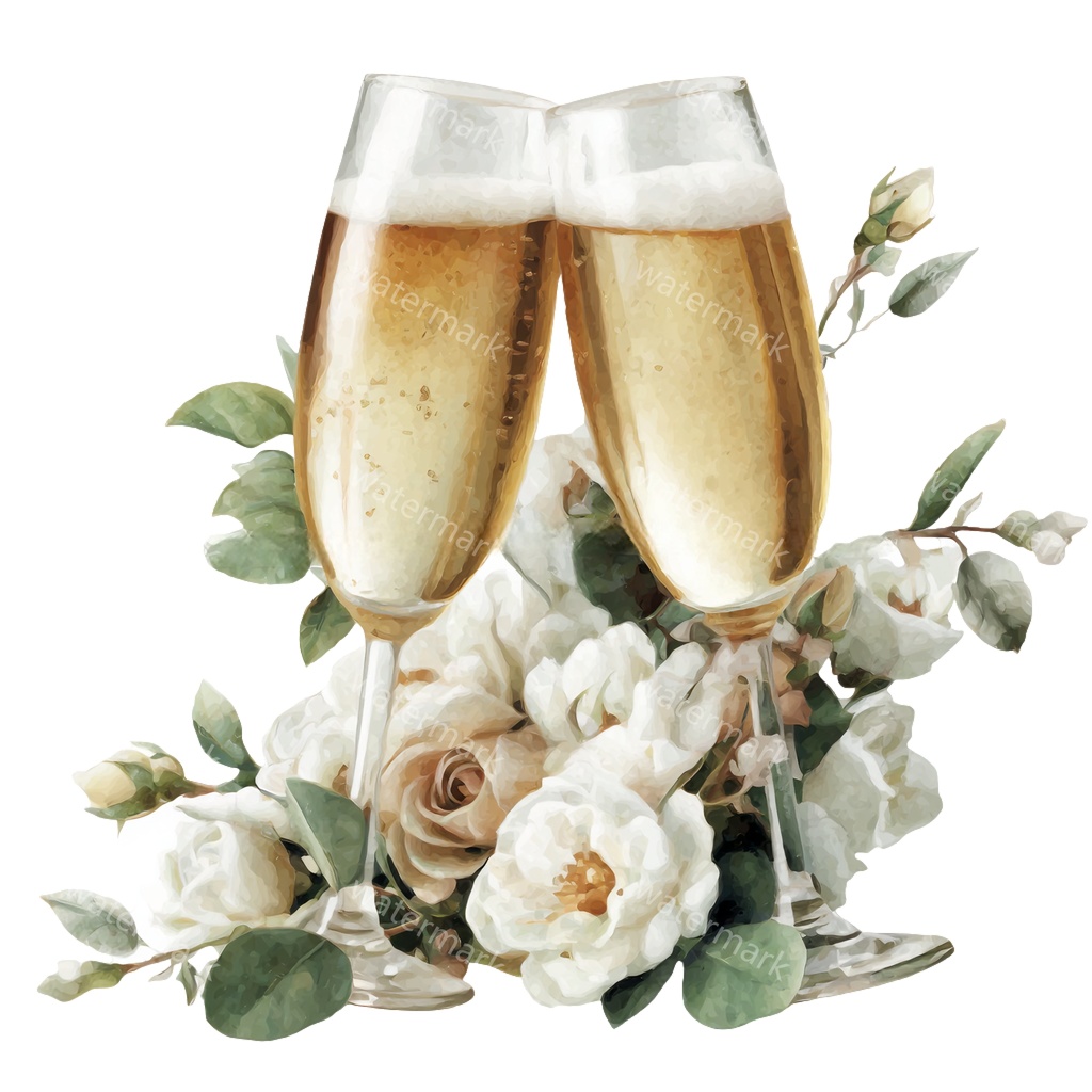 【商用利用可】シャンパングラス(水彩・乾杯グラス)クリップアート20点セット|高解像度・透過PNG|パーティー・ブライダル素材|コラージュ・ジャンクジャーナル素材|即ダウンロード