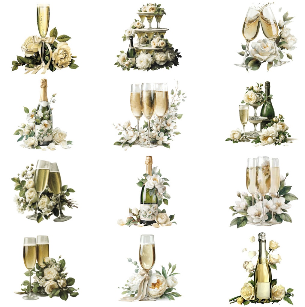 【商用利用可】シャンパングラス(水彩・乾杯グラス)クリップアート20点セット|高解像度・透過PNG|パーティー・ブライダル素材|コラージュ・ジャンクジャーナル素材|即ダウンロード